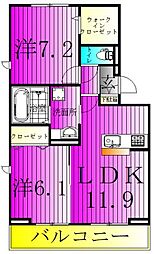 ルピナス 3階2LDKの間取り