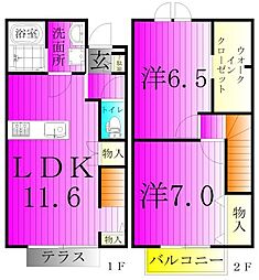 Feder Akebono A 2LDKの間取図画像