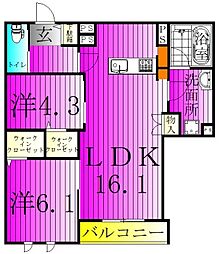 Victoire南流山 2LDKの間取図画像
