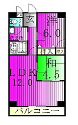 サンライフ天王台 2LDKの間取図画像