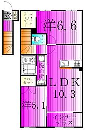 ウェストビレッヂII 2LDKの間取図画像