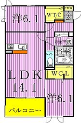 リシェス1 2LDKの間取図画像