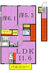 インペリアル野田2 2LDKの間取図画像