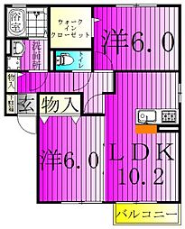 クレストパークA 2LDKの間取図画像