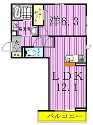 メルヴェイユおおたかの森2 1LDKの間取図画像