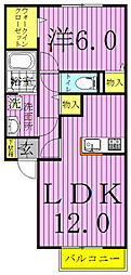 クレストパークE 1LDKの間取図画像