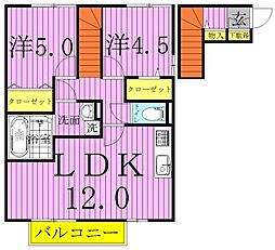 プラシデスB 1LDKの間取図画像