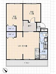 北柏シティーハイツ 2LDKの間取図画像