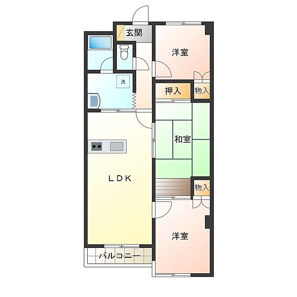 アメニティハイツミヤタ 202｜栃木県小山市城東５丁目(賃貸マンション3LDK・2階・63.40㎡)の写真 その2