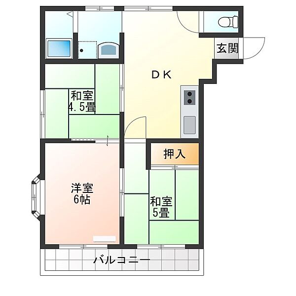 国分ハイツpartII 206｜栃木県小山市若木町３丁目(賃貸マンション3DK・2階・42.90㎡)の写真 その2