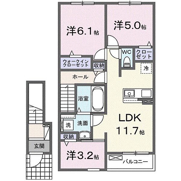 フラワールピナス 203｜栃木県小山市大字間々田(賃貸アパート3LDK・2階・62.11㎡)の写真 その2