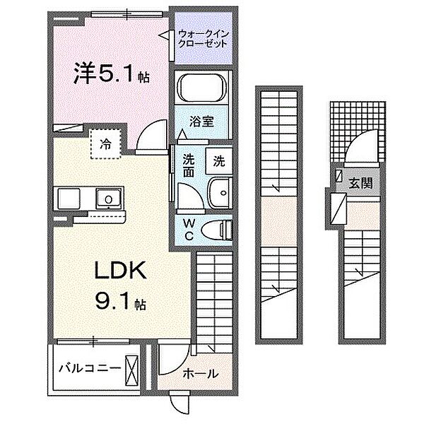 オネスティ 303｜栃木県小山市西城南１丁目(賃貸アパート1LDK・3階・42.20㎡)の写真 その2