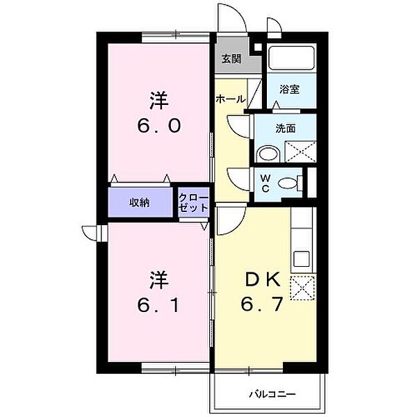 7　フィールズ 103｜栃木県小山市城東６丁目(賃貸アパート2DK・1階・47.23㎡)の写真 その2