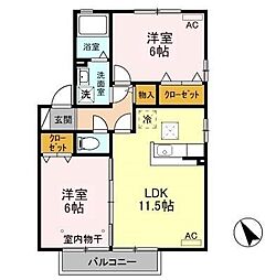 フラワーレジデンスリレントB 2LDKの間取図画像