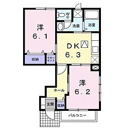 サンライトプリティー 2DKの間取図画像