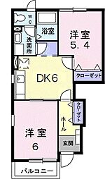 プロムナードA 2DKの間取図画像