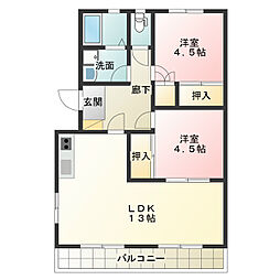 YNSハイツ 2LDKの間取図画像