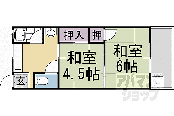 北山田荘 107｜京都府京都市西京区山田北山田町(賃貸アパート2K・1階・31.03㎡)の写真 その2