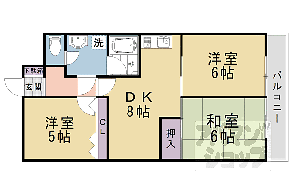 京都府京都市右京区西京極末広町(賃貸マンション3DK・6階・58.80㎡)の写真 その2