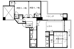 サーパス桂第2 4階3LDKの間取り
