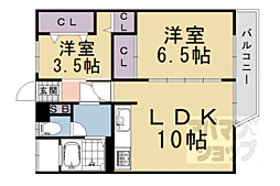 西ノ京マンション 4-B 4階2LDKの間取り