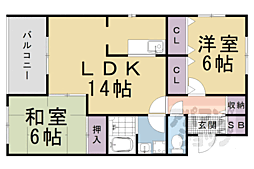 ヘーベルヒルズ・西向日 2LDKの間取図画像