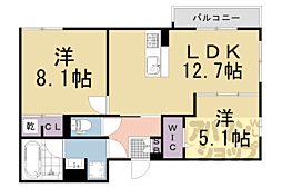 アレ・デ・フルール西向日駅前B棟 2LDKの間取図画像