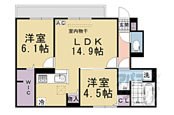 田村グリーンハイツ 2LDKの間取図画像
