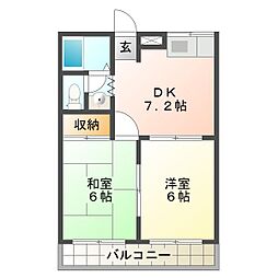 ハイツ南風B 2DKの間取図画像