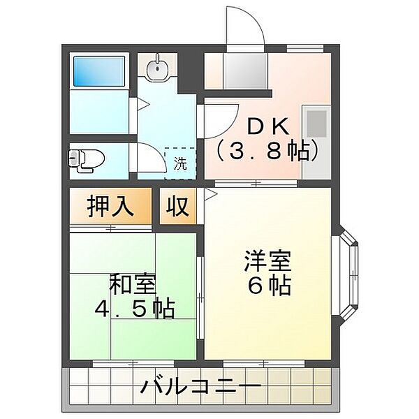 アクアマリン 2E｜三重県津市西古河町(賃貸マンション2DK・2階・45.00㎡)の写真 その2