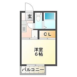 コーポ香雲 1Kの間取図画像