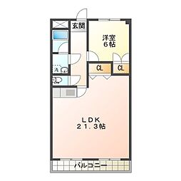 ドゥナーレ津 1LDKの間取図画像