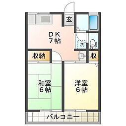 修成ハイツA 2DKの間取図画像