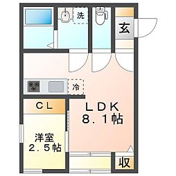 オランジュベール津住吉 1LDKの間取図画像