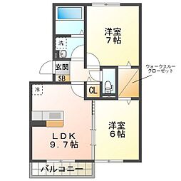 プレミール・ポヌールJ 2LDKの間取図画像