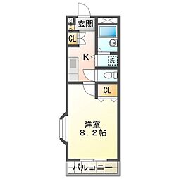 インターメゾン河芸 1Kの間取図画像