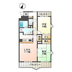 シャトーカワイ 2LDKの間取図画像