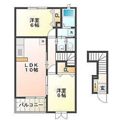 オーデンハウスB 2LDKの間取図画像