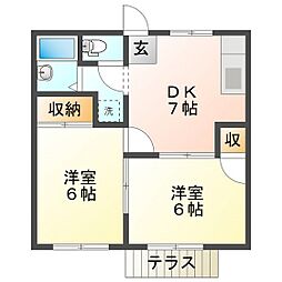 エクセレンス城山 2DKの間取図画像