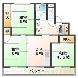 ビレッジハウス北口1号棟 3DKの間取図画像
