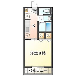 ボヌール 1Kの間取図画像