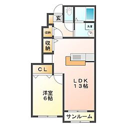 シェルブールB 1LDKの間取図画像