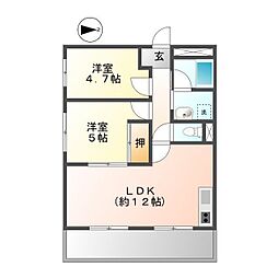 ドゥナーレ津新町1 2LDKの間取図画像