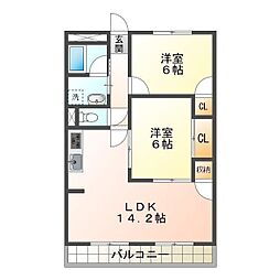 ドゥナーレ津新町1 2LDKの間取図画像