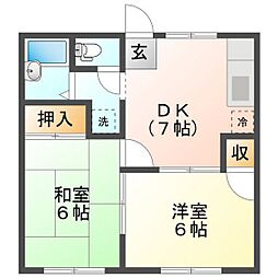 エクセレンス城山 2DKの間取図画像
