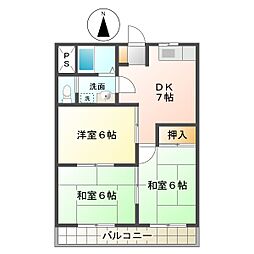 川方マンション 3DKの間取図画像