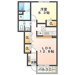 フォレスタロヴィーネ1 1LDKの間取図画像