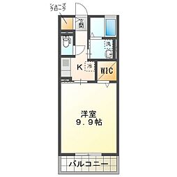 アンジュ津東 1Kの間取図画像