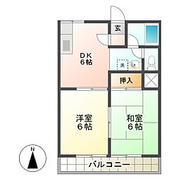 ノーブルパレス 2DKの間取図画像