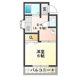 コーポイトウ2 1DKの間取図画像